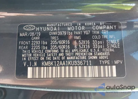 2019 Hyundai Kona Se из США, поврежденный, VIN KM8K12AA1KU336711